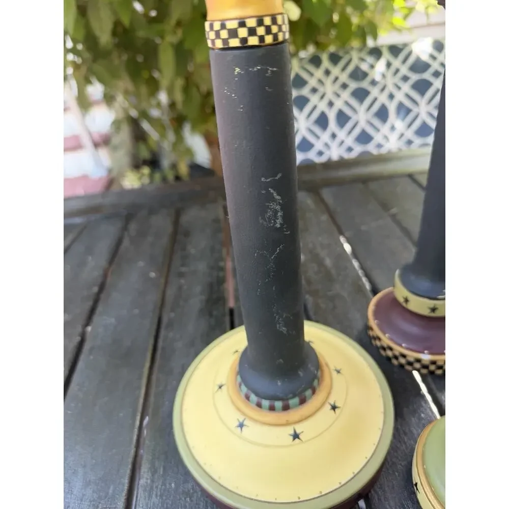 Vintage SET OF 3 Folk Art Candlestick Hiolders Williraye Studio Hand Painted